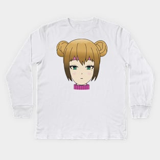 ANIME BRUNETTE GIRL GREEN EYES DESIGN Kids Long Sleeve T-Shirt